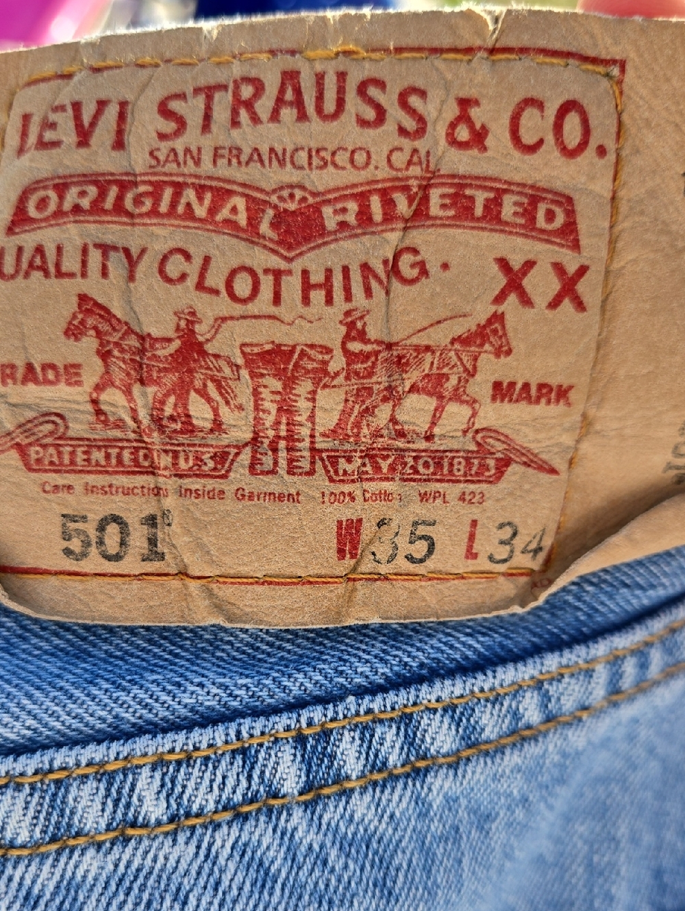 Levi's Light Blue Straight Jeans 501 Unisex Style, W35 L34, GUC, Casual Chic - Picture 4 of 11